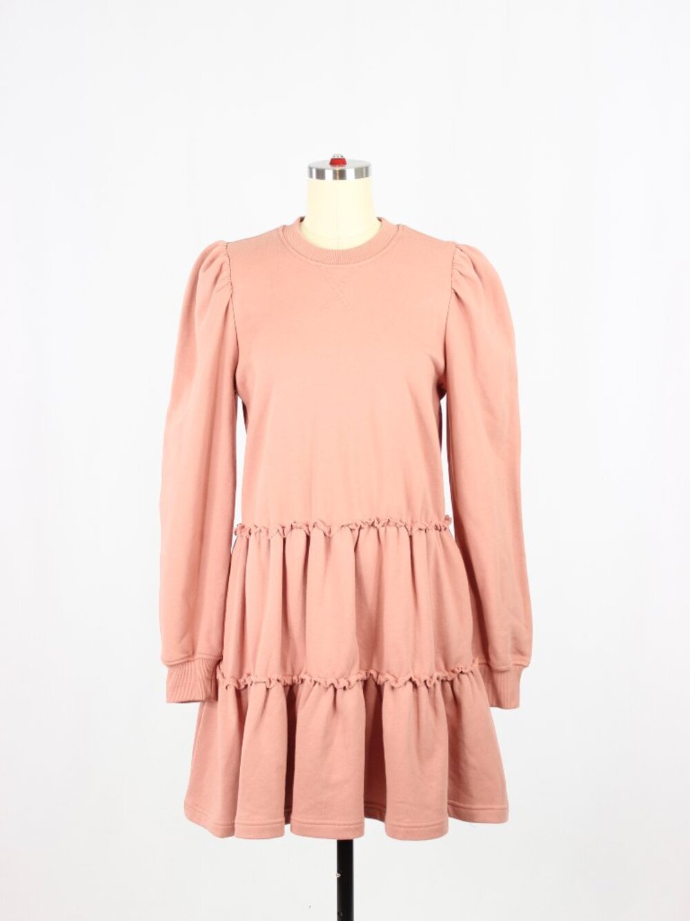 CAMI NYC Dusty Pink 100% Cotton Terry Ruffle Tiered Sweatshirt Dress, Size XS